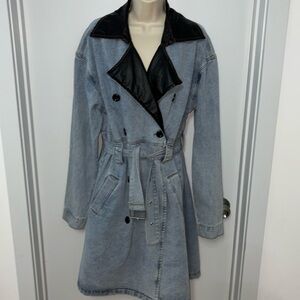 Jean leather long jacket